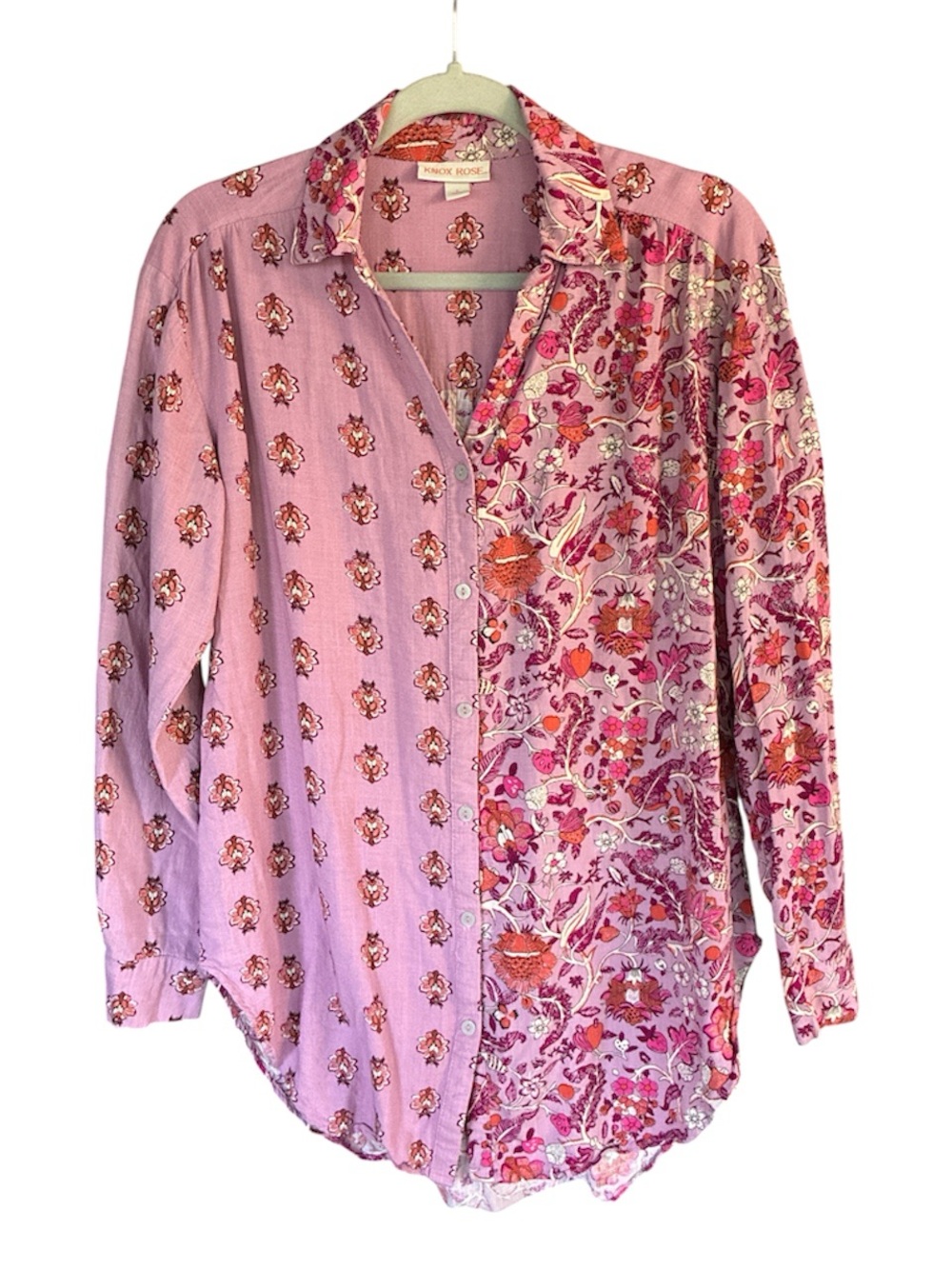 Knox Rose Pink Mixed-Print Button-Front tunic top